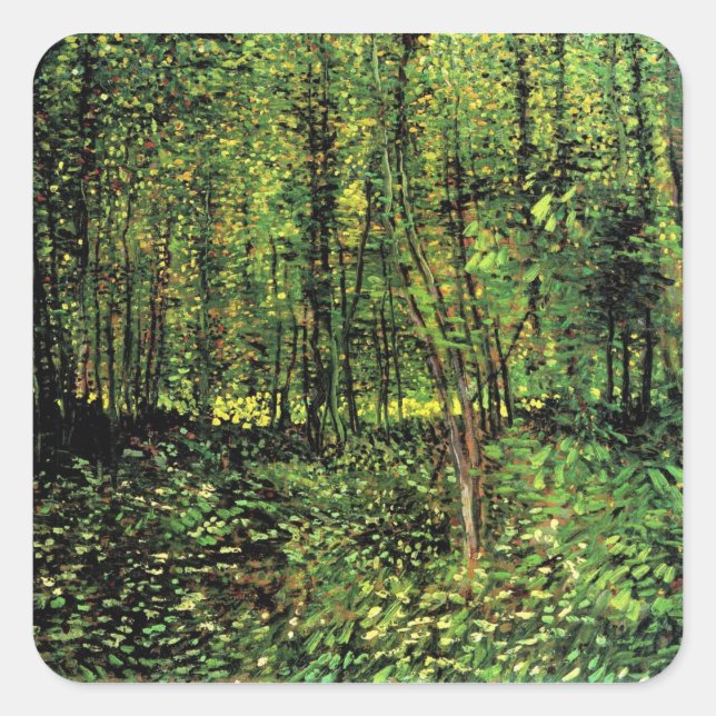 Sticker Carré Arbres et sous-bois par Vincent van Gogh (Devant)