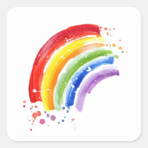 Sticker Carré Arc-en-ciel à éclaboussure aquarelle