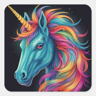 Sticker Carré Arc-en-ciel coloré Unicorn Imaginaire Art