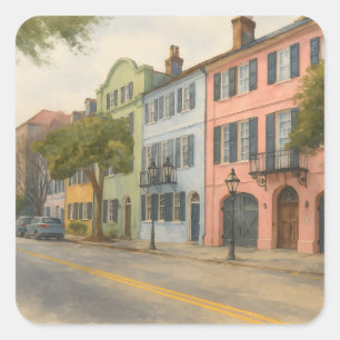 Sticker Carré Arc-en-ciel de l'aquarelle de Charleston