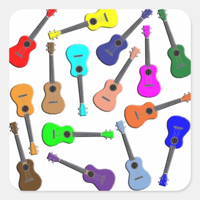 Sticker Carré Arc-en-ciel d'Ukulele (Devant)