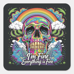 Sticker Carré Arc en ciel Tout est fin crâne