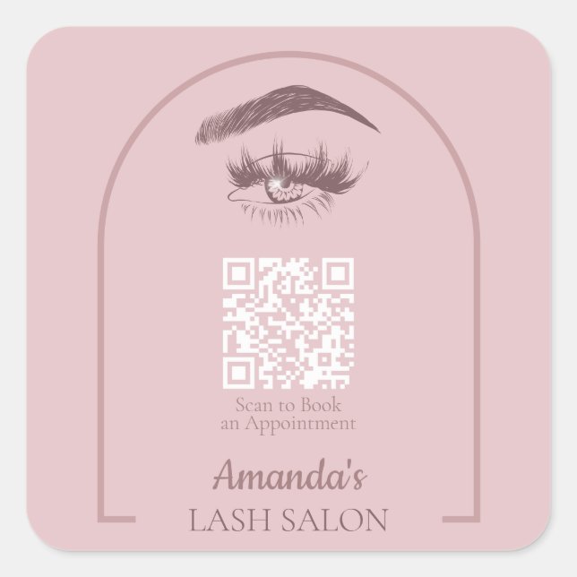 Sticker Carré Arc rose élégant salon de beauté QR Code (Devant)