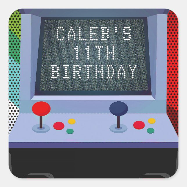 Sticker Carré Arcade Jeu Vidéo Anniversaire Fête Favoriser (Devant)