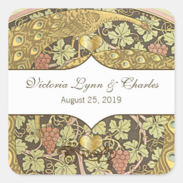 Sticker Carré Arch Art Nouveau Peacocks Coeur Mariage Sceau