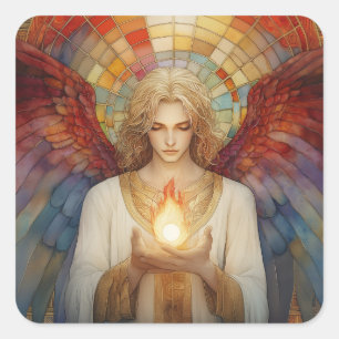 Sticker Carré Archange Uriel La flamme de Dieu Mosaïque arc-en-c