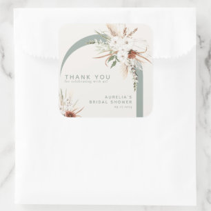Sticker Carré Arche Florale Boho Merci