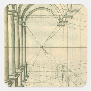 Sticker Carré Architecture Vintage, Arches Colonnes Perspective