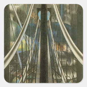 Sticker Carré Architecture vintage de New York, pont de Brooklyn