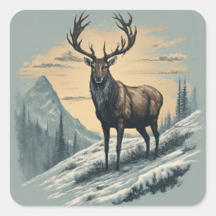 Sticker Carré "Arctic Majesty : Caribou Majestic