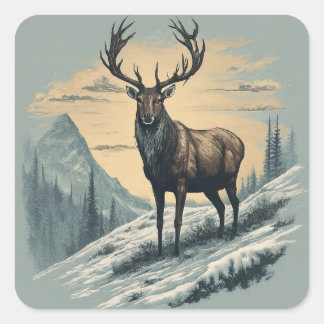 Sticker Carré "Arctic Majesty : Caribou Majestic