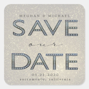 Sticker Carré argent bling lettres enregistrer notre date monogr