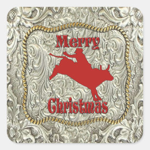 Sticker Carré Argent Bull Rider Belt Buckle Noël