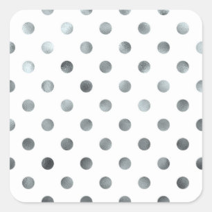Sticker Carré Argent Métallurgique Faux Polka Pointe Blanc