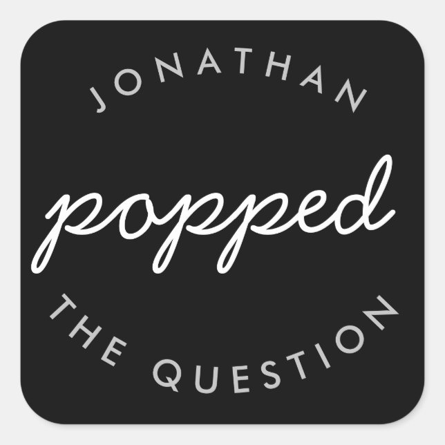 Sticker Carré Argent noir Il a Poppé la question de mariage Favo (Devant)