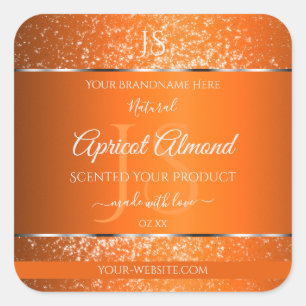 Sticker Carré Argent orange avec initiales de Parties scintillan