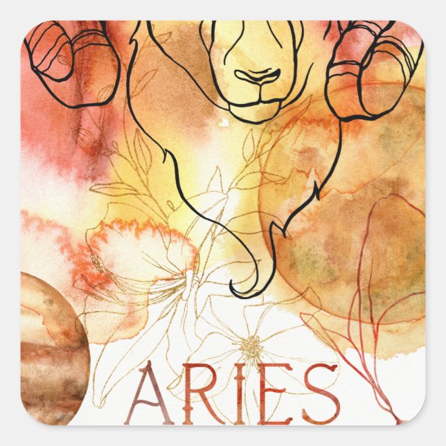 Sticker Carré Aries ram zodiac astrologie anniversaire or rouge (Devant)
