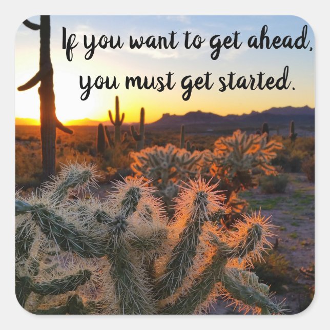 Sticker Carré Arizona Desert Sunset Cactus Inspiration Dire (Devant)