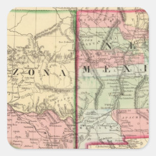 Sticker Carré Arizona, Nouveau-Mexique Carte par Mitchell