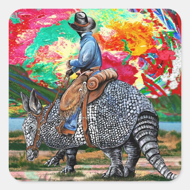 Sticker Carré Armadillo Cowboy (Devant)