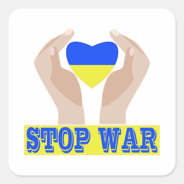 Sticker Carré Arrêtez la guerre Le coeur du drapeau ukrainien en (Devant)