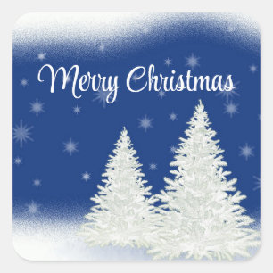 Sticker Carré Arrière - plan Bleu Avec Arbre De Noël