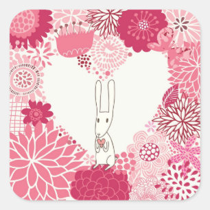 Sticker Carré Arrière - plan floral romantique avec le lapin
