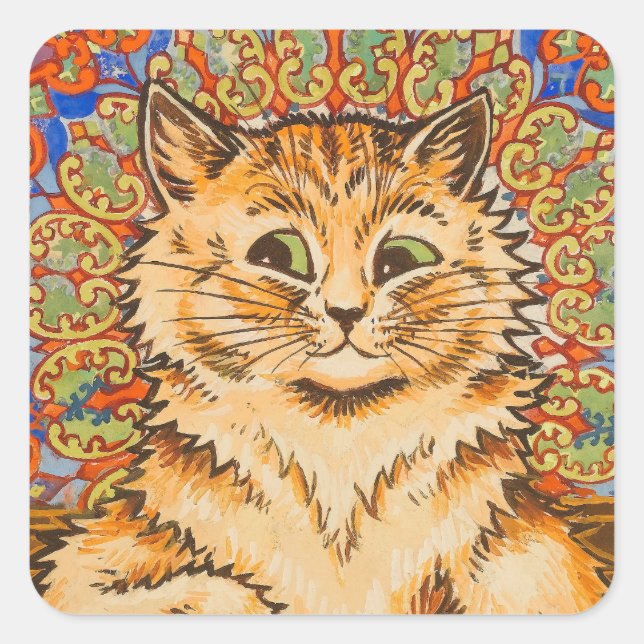 Sticker Carré Arrière - plan psychédélique & chat Peint par Loui (Devant)