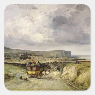 Sticker Carré Arrivée d'une diligence chez Treport, 1878