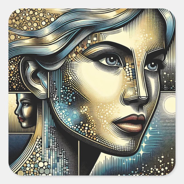 Sticker Carré Art Abstrait Ai | Le visage des femmes (Devant)