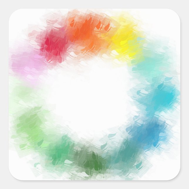 Sticker Carré Art Abstrait Coloré Rose Rouge Jaune Orange Bleu (Devant)