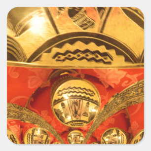 Sticker Carré Art Culturel Africain : Design Rouge Or Riche