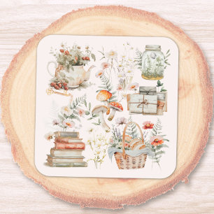 Sticker Carré Art de Cottagecore Champignon Floral Fantaisiste L