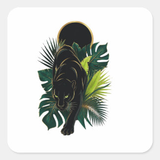 Sticker Carré Art de la jungle tropicale de la Panthère noire – 