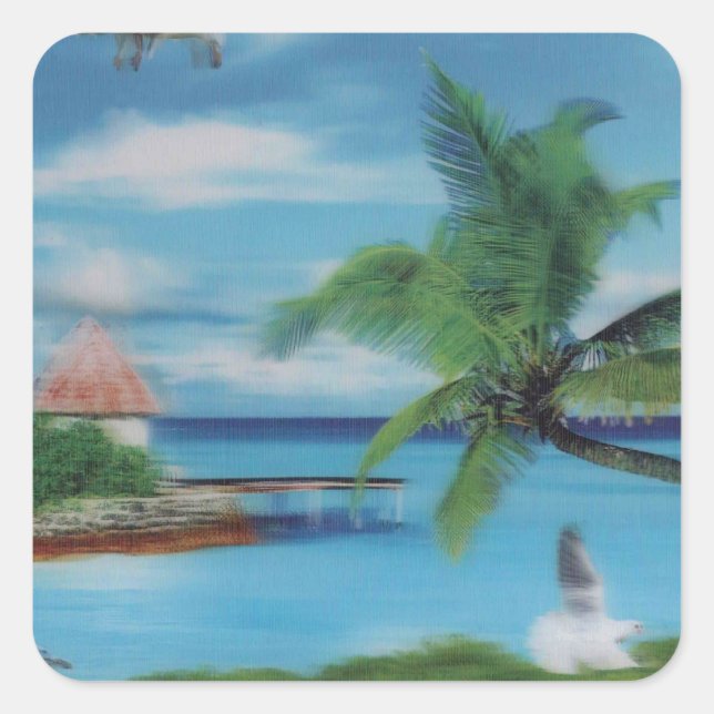 Sticker Carré Art de la scène de plage tropicale (Devant)
