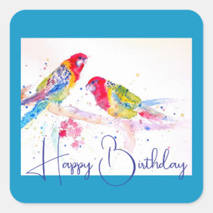 Sticker Carré Art de peinture à l'aquarelle Red Rosella Parrot