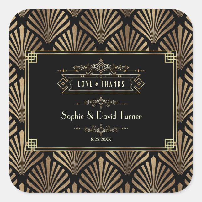 Sticker Carré Art Déco Black Gatsby Mariage des années 1920 (Devant)