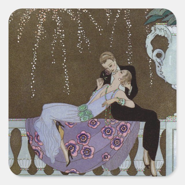 Sticker Carré Art Déco Couple Kissing (Devant)