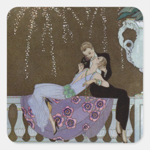 Sticker Carré Art Déco Couple Kissing