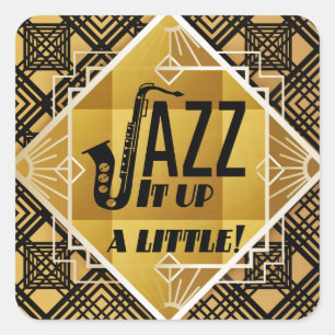 Sticker Carré Art déco jazz saxophone noir or musique