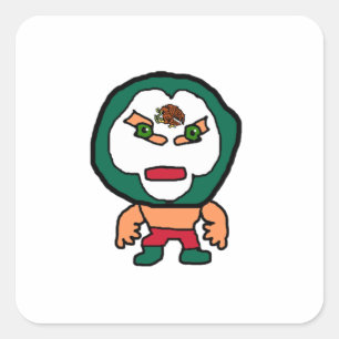 Sticker Carré Art dessiné à la main par Lucha Libre