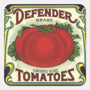 Sticker Carré Art d'étiquette de caisse de fruits vintage, Tomat
