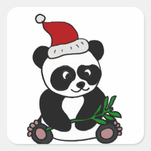 Sticker Carré Art drôle de Noël d'ours panda