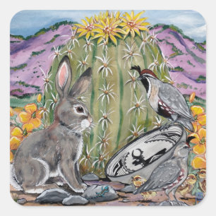Sticker Carré Art du cactus animal lapin sud-ouest