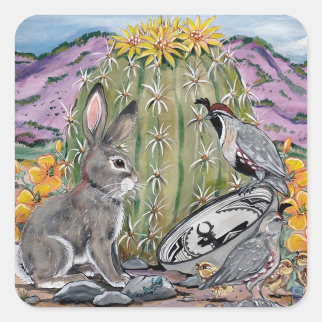 Sticker Carré Art du cactus animal lapin sud-ouest (Devant)