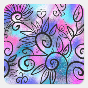 Sticker Carré Art floral amusant