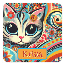 Art folklorique mexicain Abstrait Kitty Chat Perso