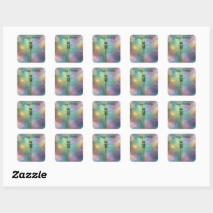 Sticker Carré Art fractal élégant de libellule pastel,