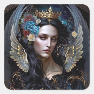 Sticker Carré Art Imaginaire de la Reine-Ange foncé