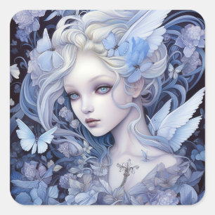 Sticker Carré Art Imaginaire Fairy Bleu